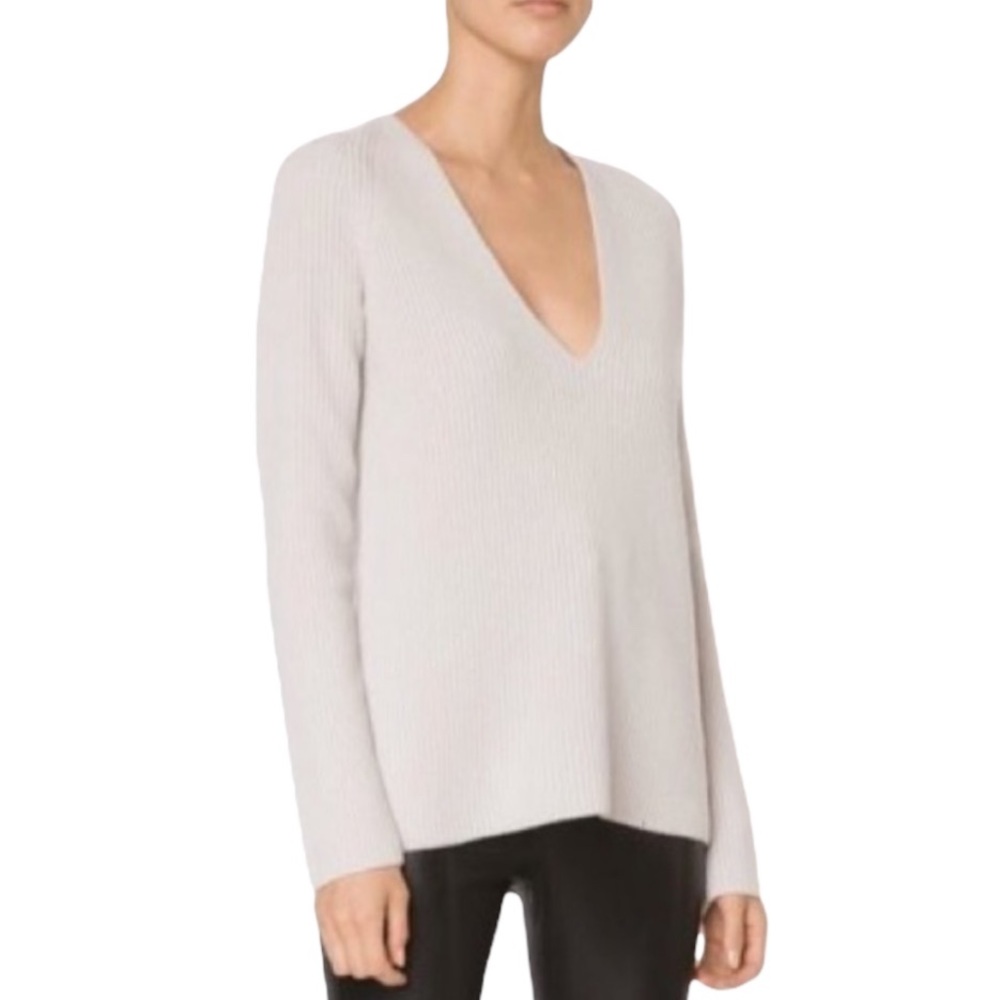 Helmut Lang Cream V-Neck Ribbed Sweater (wool/cashmere)